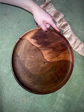 Vtg 1970s Hand-Turned, Grafted Hawaiian Mango Wood 12” Serving Plate
